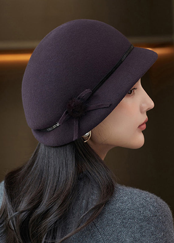 Camel Bow Wool Beret Hat