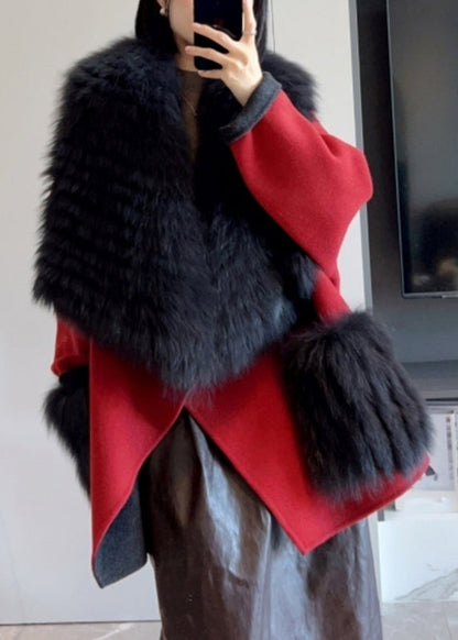 Camel Fur Collar Patchwork Long Woolen Coats Spring