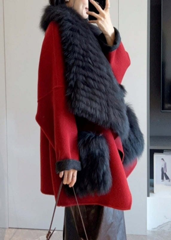 Camel Fur Collar Patchwork Long Woolen Coats Spring