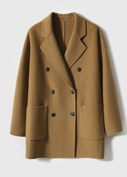 Camel Peter Pan Collar Pockets Patchwork Woolen Coats Fall