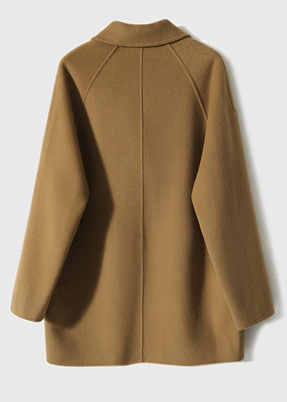 Camel Peter Pan Collar Pockets Patchwork Woolen Coats Fall