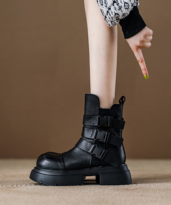 Chocolate Buckle Strap Splicing Platform Boots