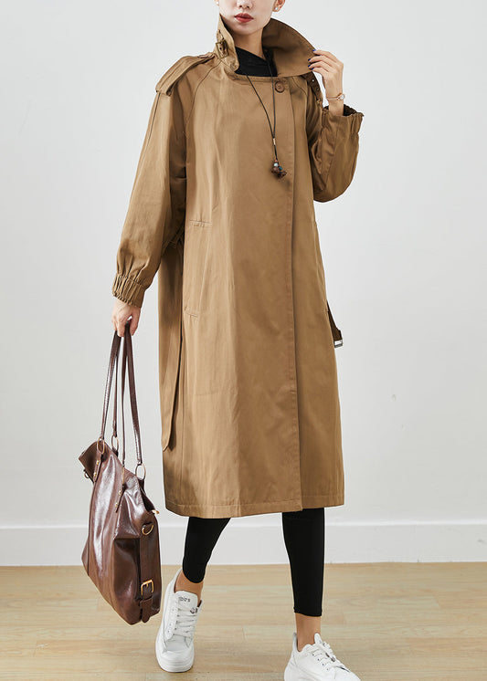 Chocolate Oversized Pockets Cotton Coat Outwear Fall