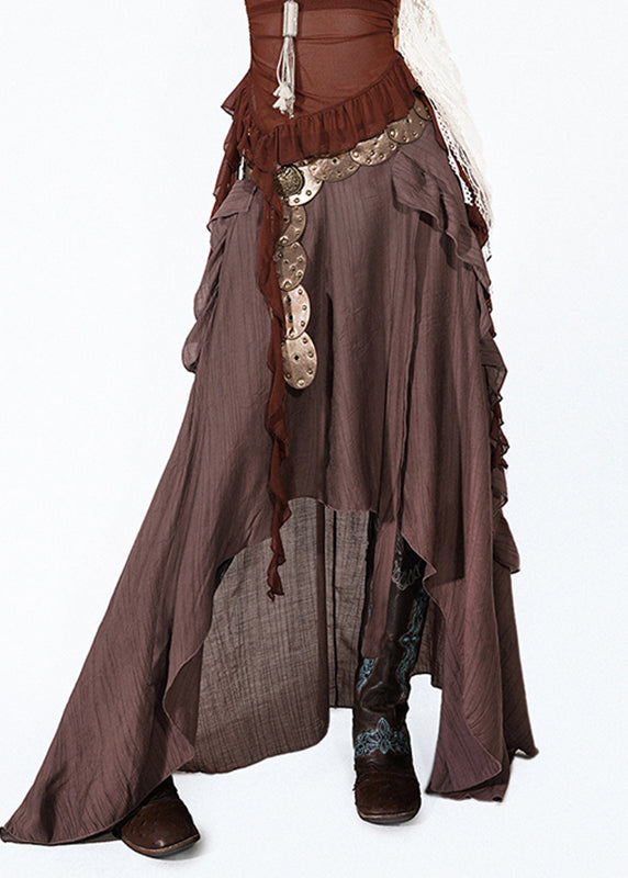 Chocolate Ruffled Asymmetrical Skirts Summer
