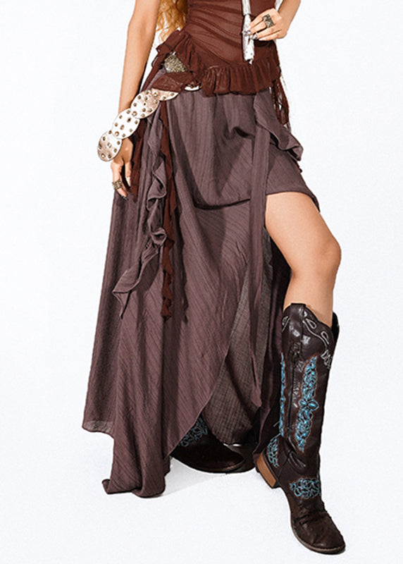 Chocolate Ruffled Asymmetrical Skirts Summer
