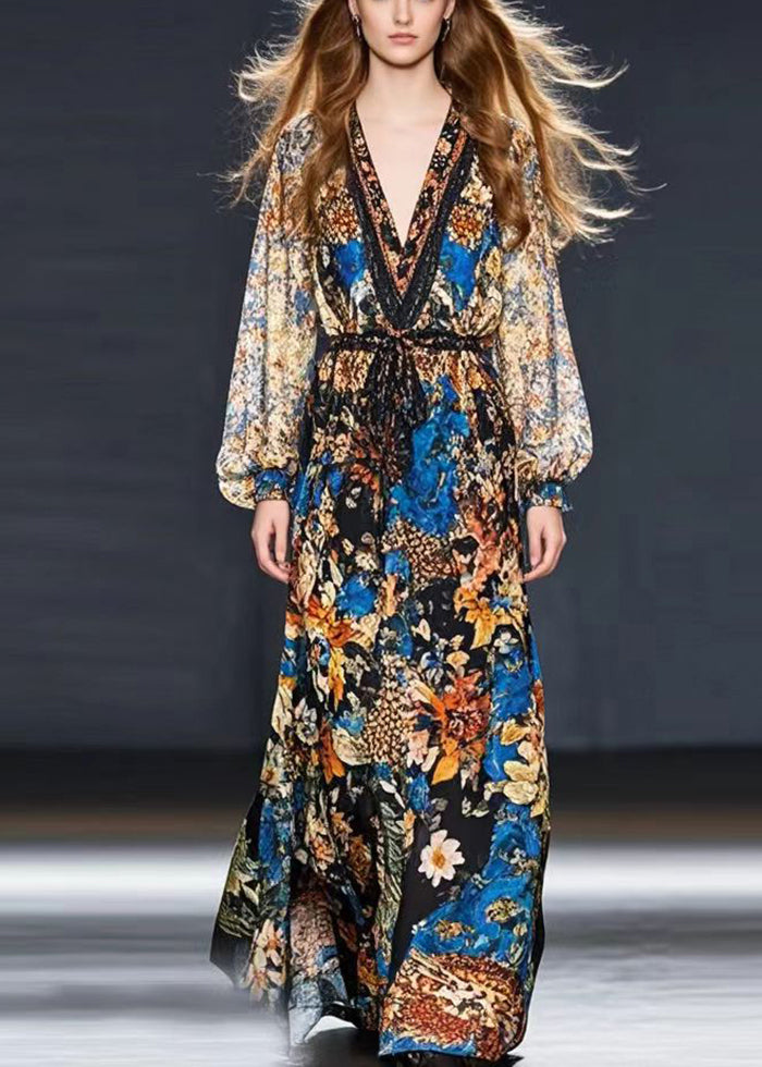 Cinched Print Chiffon Holiday Dress Spring