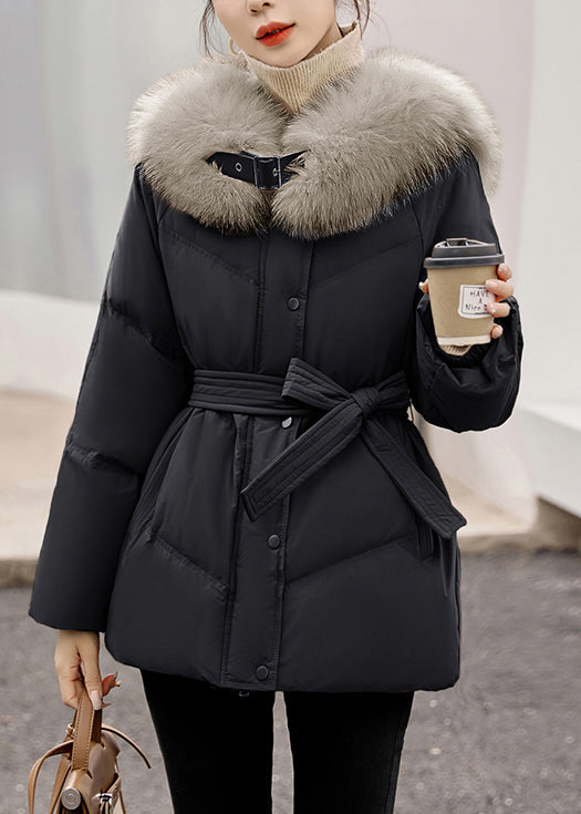 Coffee Fur Collar Zip Up Duck Down Winter Coats