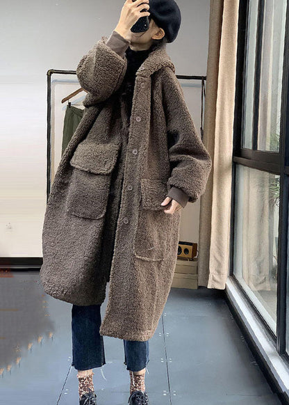Chocolate Hooded Oversized Teddy Faux Fur Long Coats Winter