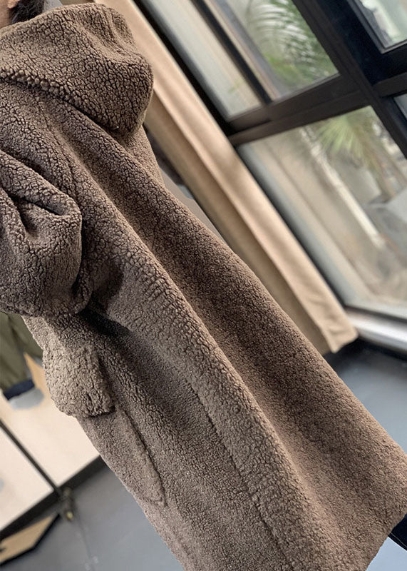 Chocolate Hooded Oversized Teddy Faux Fur Long Coats Winter