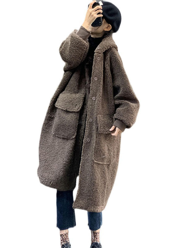 Chocolate Hooded Oversized Teddy Faux Fur Long Coats Winter