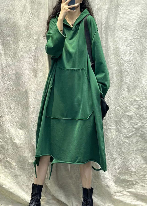 Chocolate Hooded Ripped Patchwork Cotton Sweatshirts Dress Fall