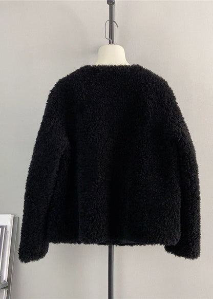 Coffee O Neck Nail Bead Wool Short Coat Winter