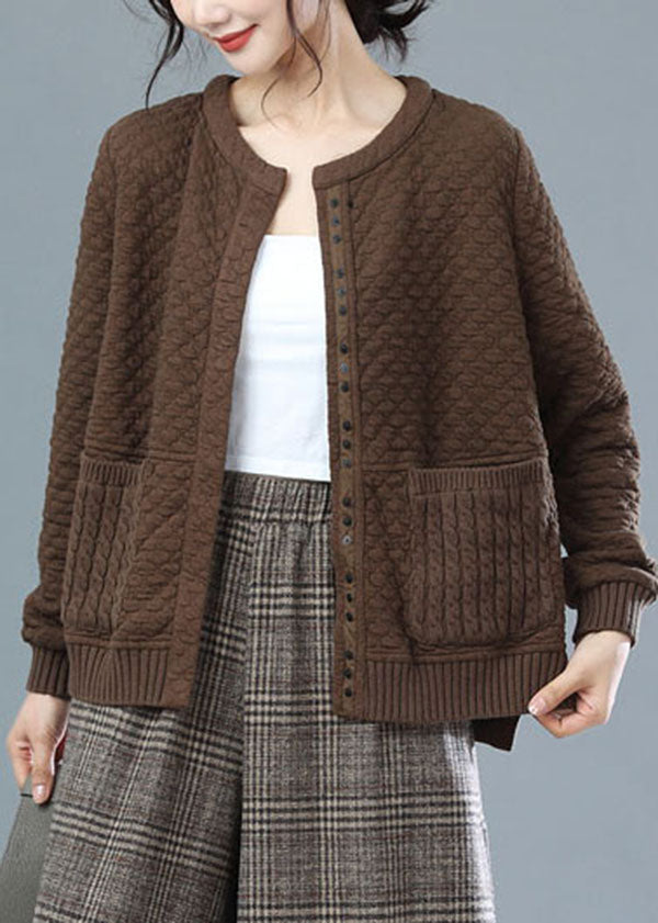 Chocolate Oversized Knit Patchwork Cotton Jackets Winter