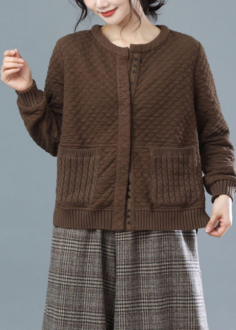 Chocolate Oversized Knit Patchwork Cotton Jackets Winter