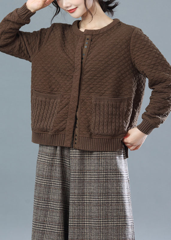 Chocolate Oversized Knit Patchwork Cotton Jackets Winter