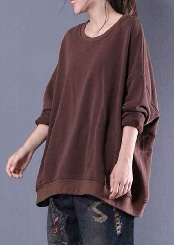 Chocolate Oversized Pocket Contton Sweatshirt Tops Winter