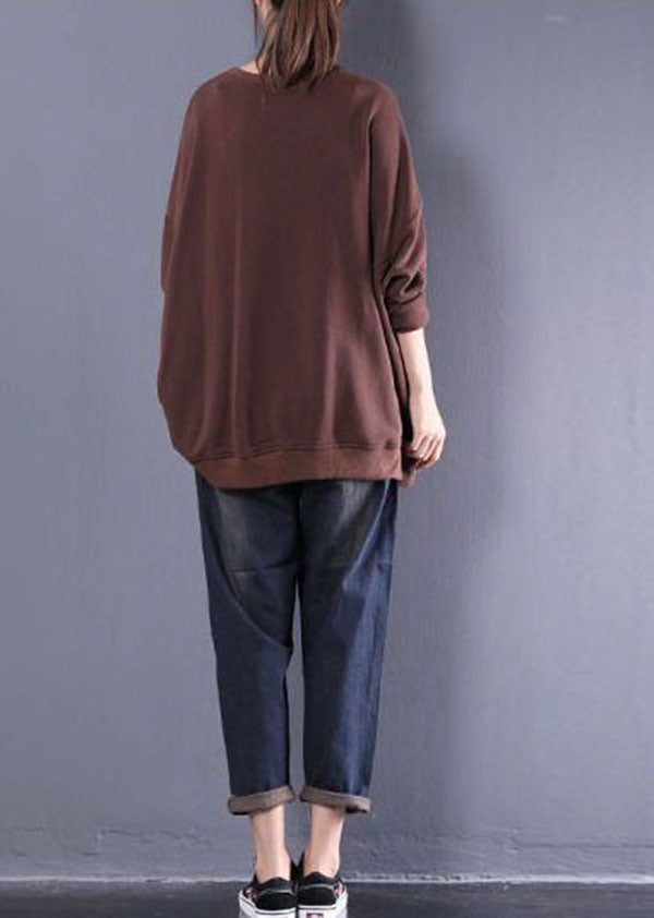 Chocolate Oversized Pocket Contton Sweatshirt Tops Winter