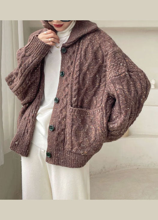Chocolate Peter Pan Collar Button Knit Winter Coat