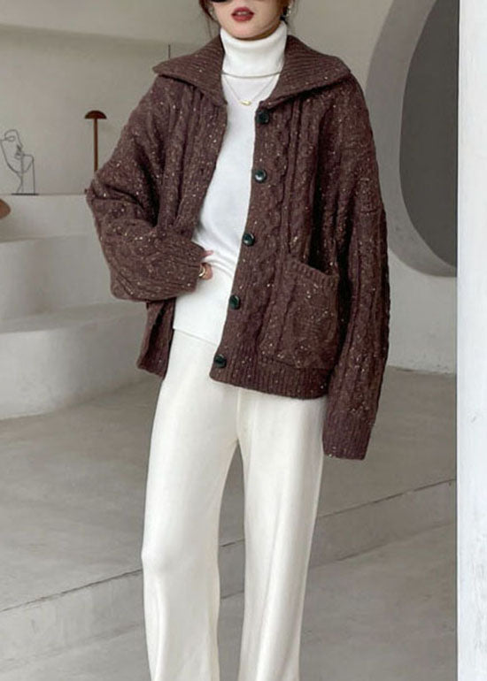 Chocolate Peter Pan Collar Button Knit Winter Coat