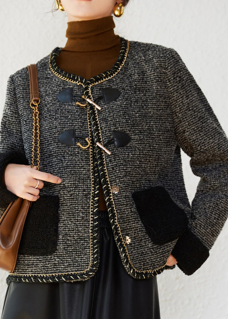 Coffee Pockets Button Woolen Duck Down Filled Jacket Winter