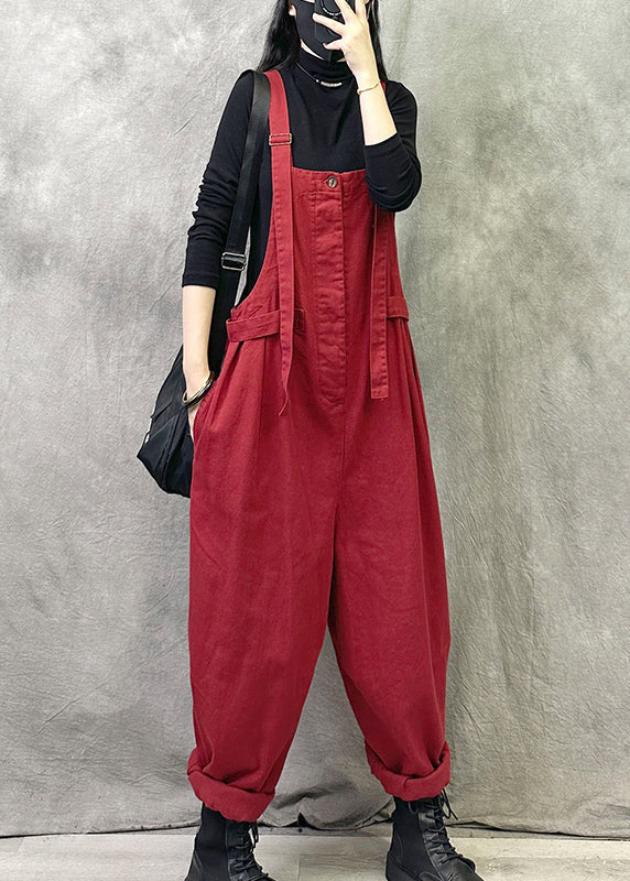 Coffee Pockets Patchwork Cotton Strap Pants Summer