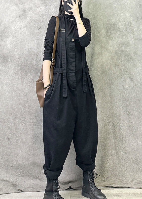 Coffee Pockets Patchwork Cotton Strap Pants Summer