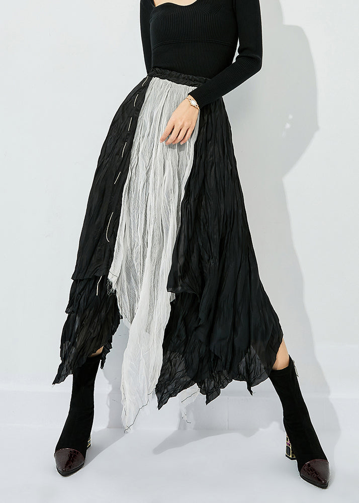 Colorblock Asymmetrical Patchwork Wrinkled Cotton Skirts Summer
