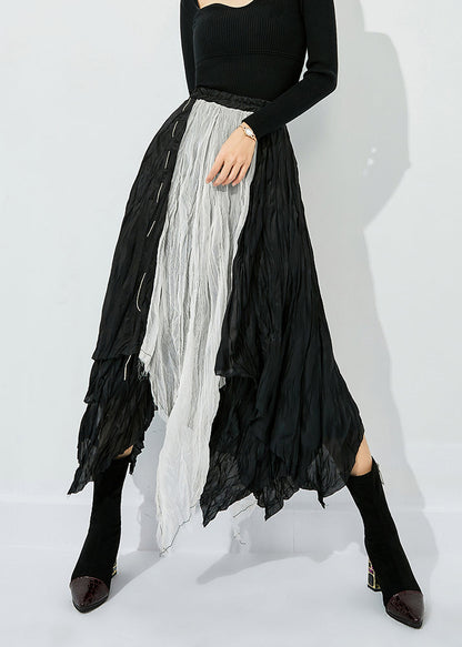Colorblock Asymmetrical Patchwork Wrinkled Cotton Skirts Summer