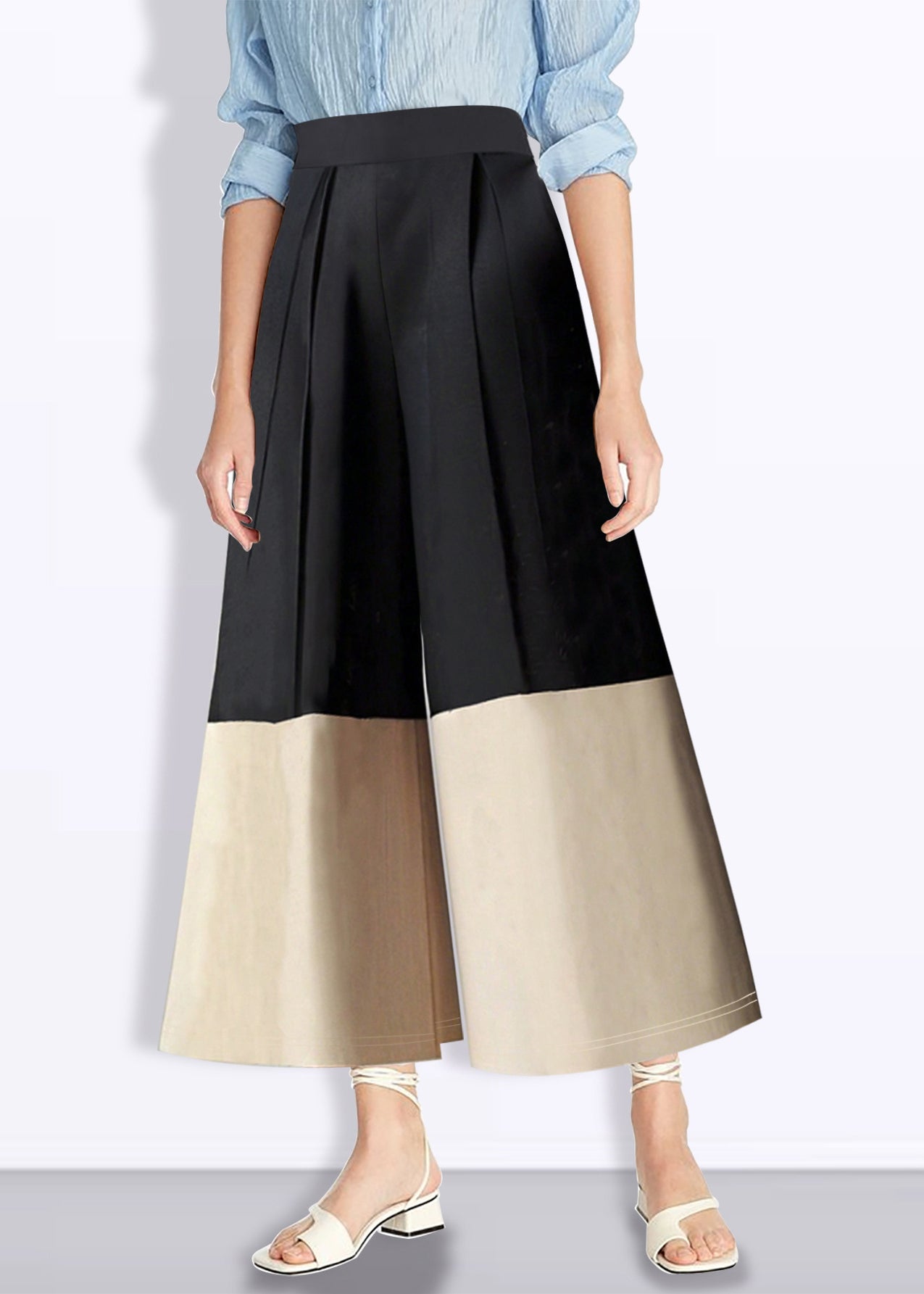 Colorblock High Waist Pockets Crop Pants Summer