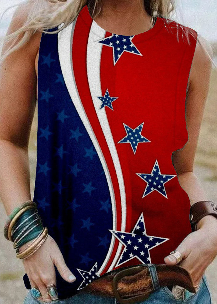 Colorblock Independence Day Theme Print Cotton Beach Top Summer