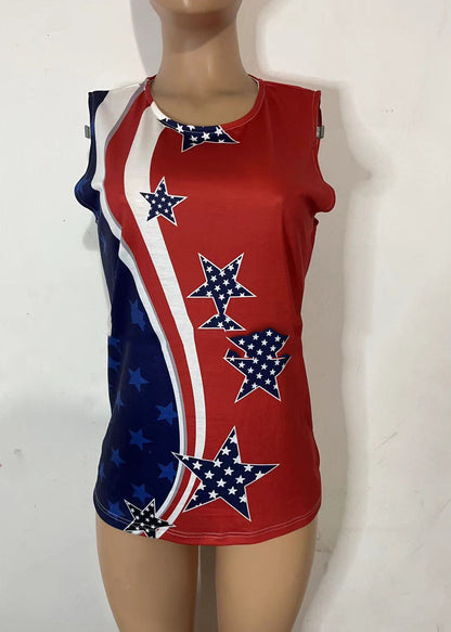 Colorblock Independence Day Theme Print Cotton Beach Top Summer
