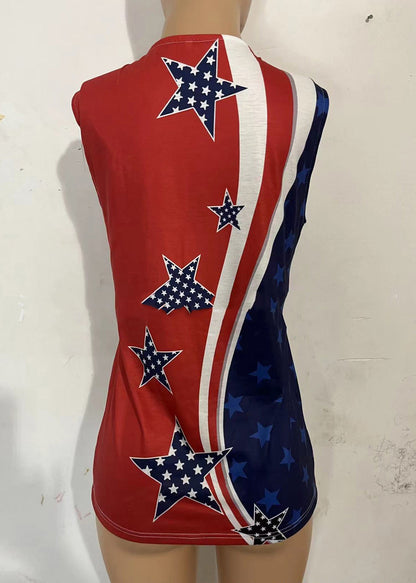 Colorblock Independence Day Theme Print Cotton Beach Top Summer
