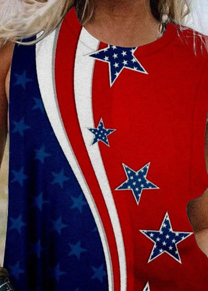 Colorblock Independence Day Theme Print Cotton Beach Top Summer