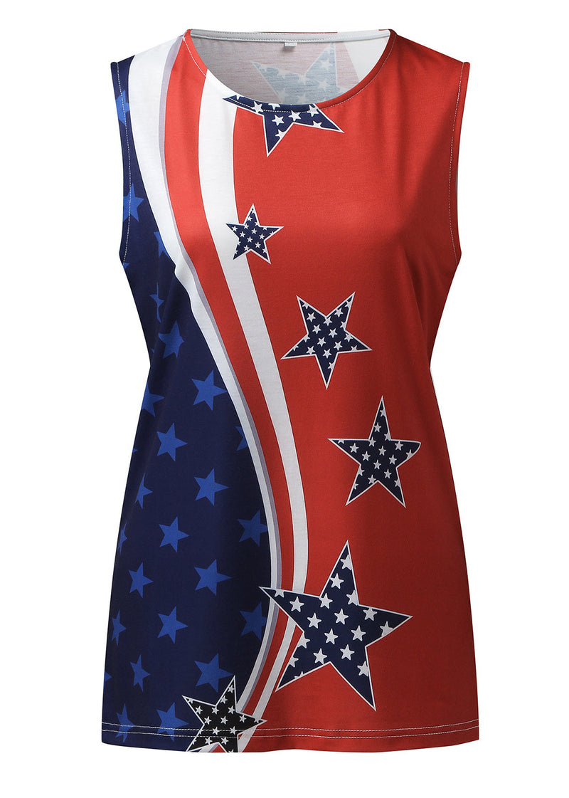 Colorblock Independence Day Theme Print Cotton Beach Top Summer