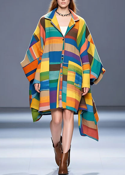Colorblock Notched Asymmetrical Button Woolen Coat Fall