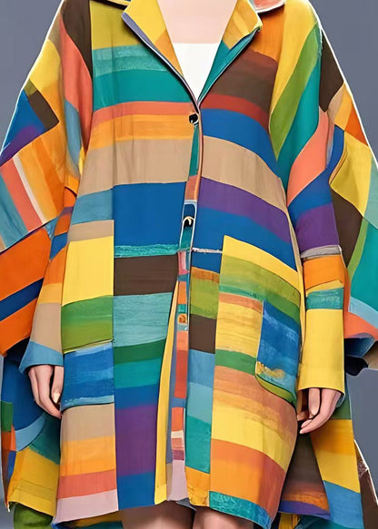 Colorblock Notched Asymmetrical Button Woolen Coat Fall