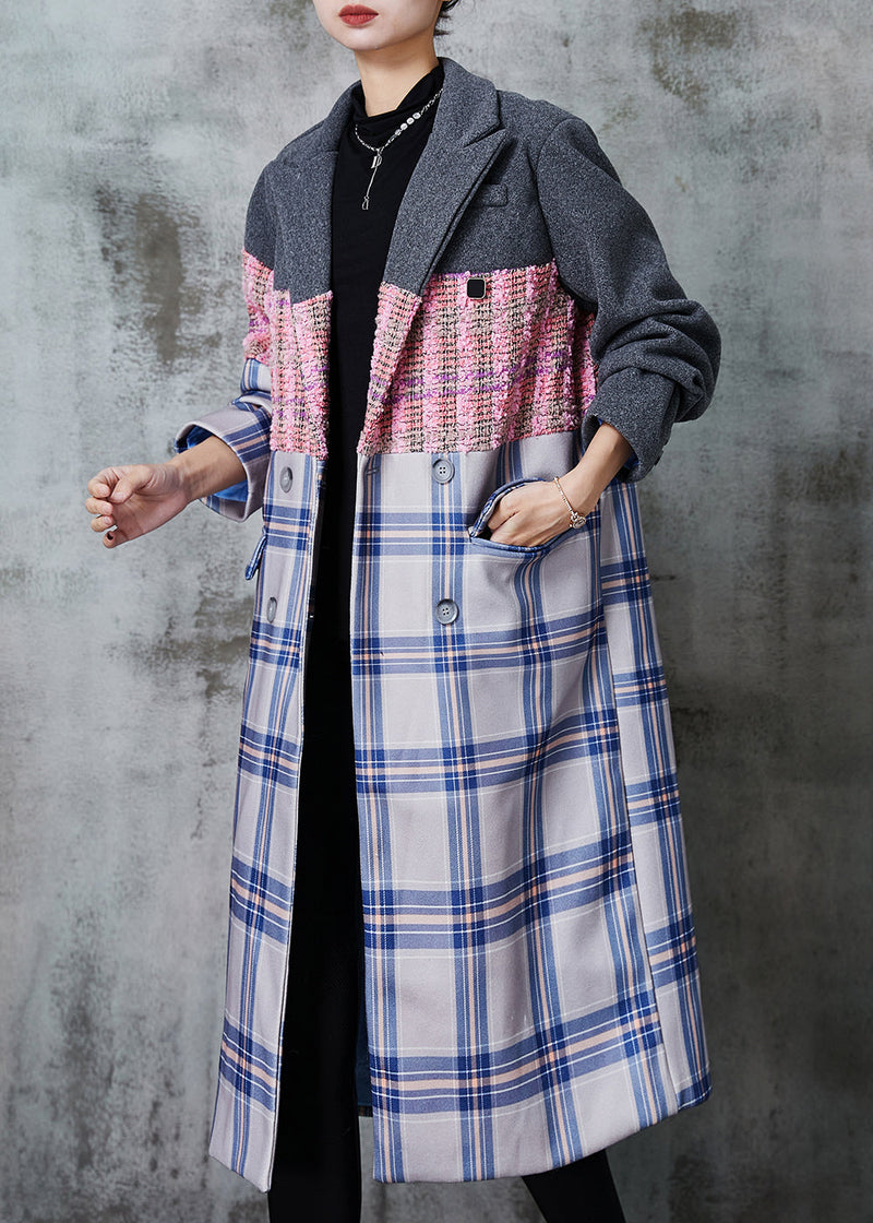 Colorblock Oversized Patchwork Woolen Trench Fall