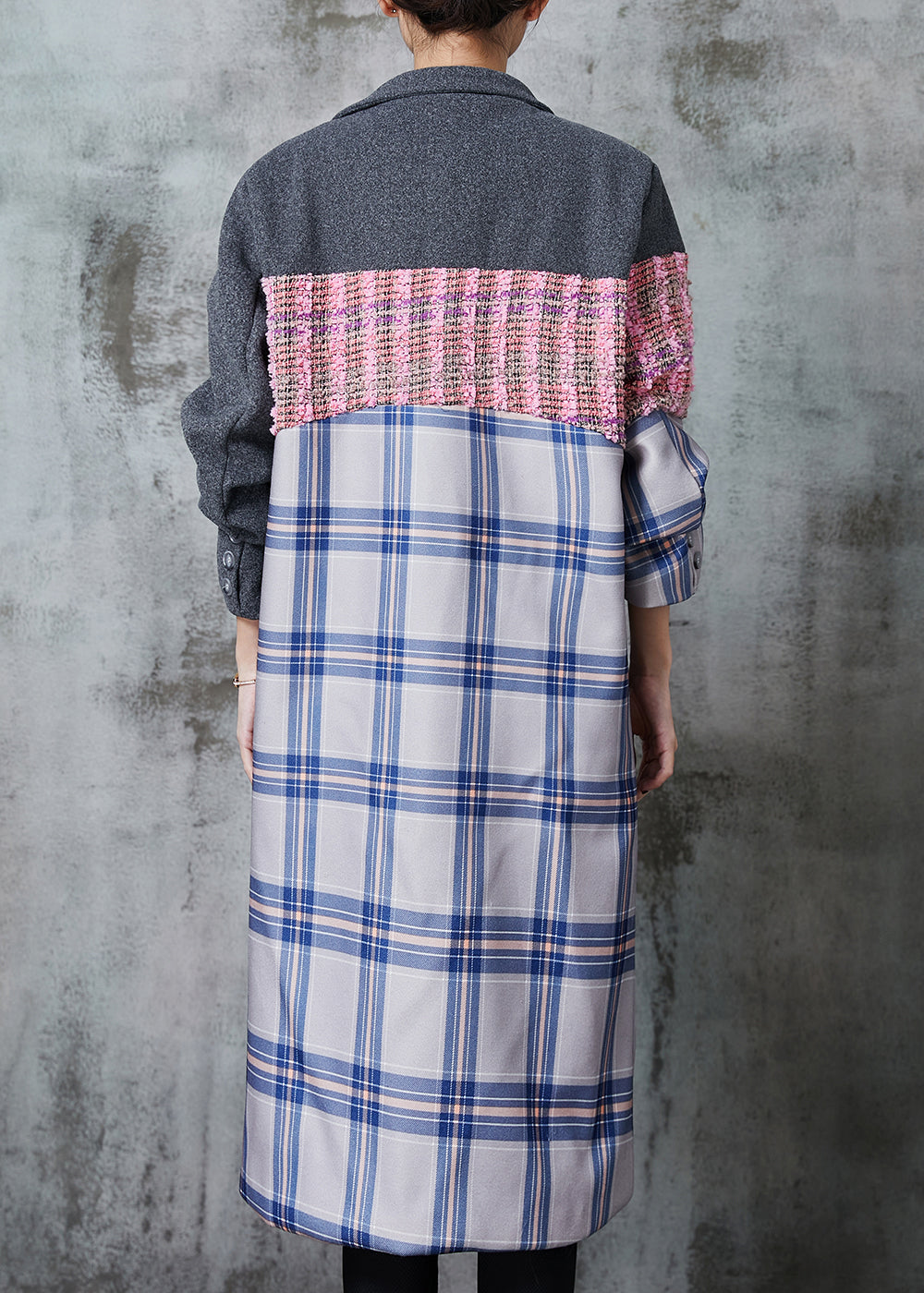 Colorblock Oversized Patchwork Woolen Trench Fall