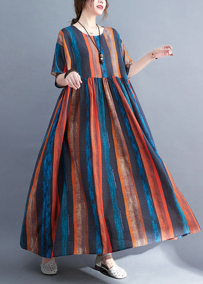 Colorblock Oversized Striped Linen Dresses Summer