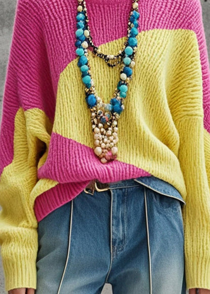 Colorblock Oversized Warm Knitted Tops Fall