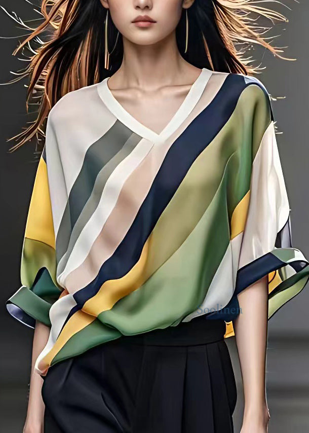 Colorblock Striped Patchwork T Shirts Summer