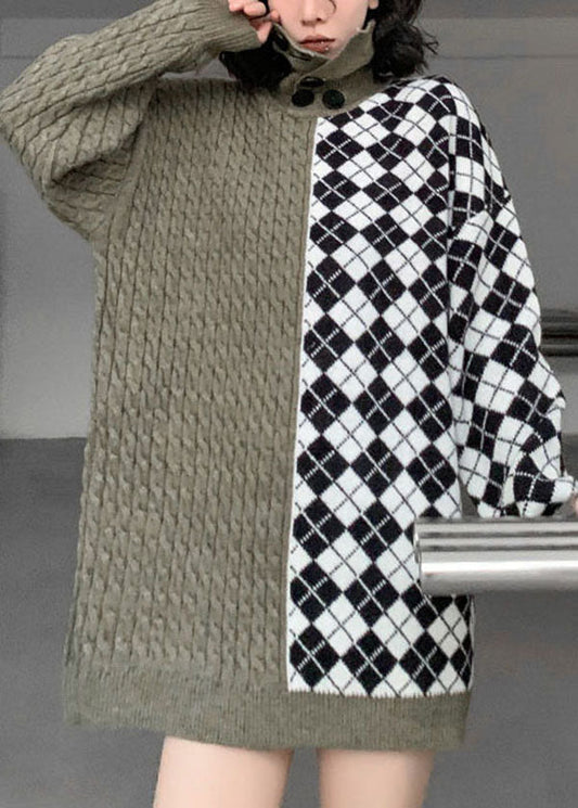 Colorblock Turtle Neck Patchwork Cable Knit Sweater Tops Winter