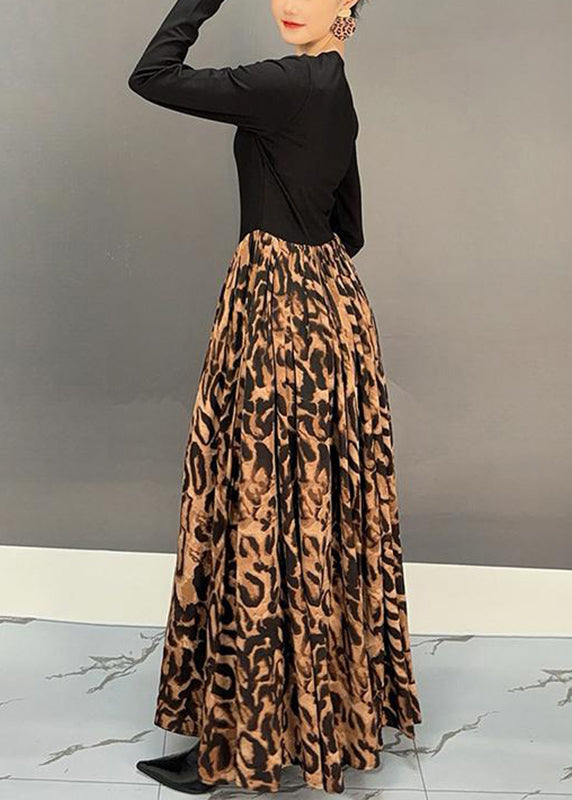 Colorblock V Neck Print Patchwork Long Dress Fall