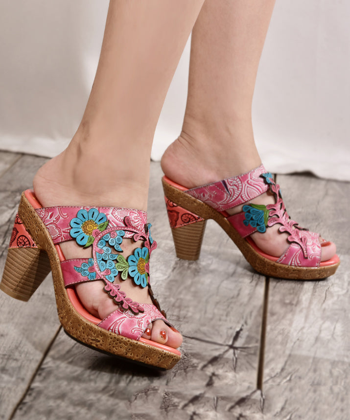 Colorblockc High Heel Cowhide Leather Cross Strap Slide Sandals
