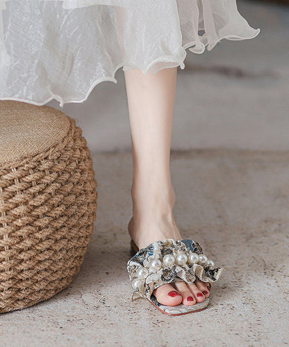 Cotton Fabric Embroidery Nail Bead Splicing Slide Sandals
