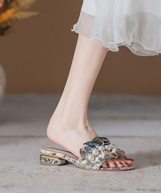 Cotton Fabric Embroidery Nail Bead Splicing Slide Sandals
