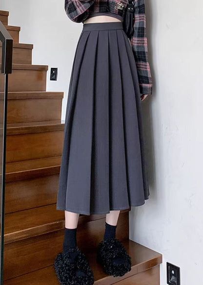 Dark Grey Patchwork Draping Pleated Skirt Fall
