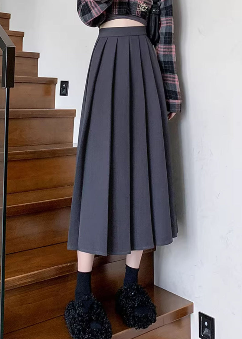 Dark Grey Patchwork Draping Pleated Skirt Fall