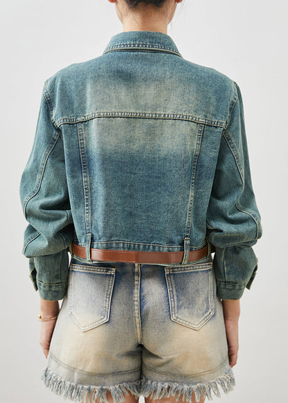 Denim Blue With Belt Short Coats Spring