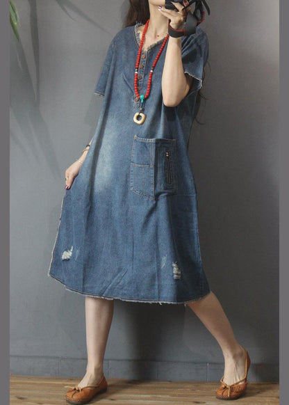 Denim V Neck Side Open Dress Summer